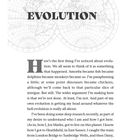 Text in fetter Schrift: "EVOLUTION". Beschreibt persönliche Gedanken zur Evolution mit lockerer Erzählweise. Nummer 9 unten.