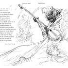 Text oben: "Heroes and Villains" und "Places of Power". Gedicht von Samuel Taylor Coleridge. Illustration: Frau spielt Saiteninstrument.