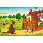 Texte: "When Bear's ready for his beddy...", "Too high, don’t try!", "No fear, not in here!", "Look out, monsters about!". Eine idyllische Landschaft mit Tieren, einem Haus.