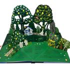 Texte: "Dancing Tonight"; "Moomintroll asked the Snorks"; "They came across Snork and his sister..."; "Joyous evening...".  
Ein Pop-up-Buch mit einem Wald, Bäumen, Tieren und einem kleinen Haus.