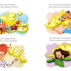 Ein Junge und Mädchen verdreht von gelben Wirbeln, bunte Geschenke fliegen, Gesichtsausdrücke von Erstaunen und Ekel.