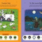 „Tractor trip“ und „In the moonlight“ sind Titel. Links fährt ein Bauer einen Traktor auf der Wiese, umgeben von Tieren. Rechts sitzt ein Frosch am Wasser, betrachtet den Mond.