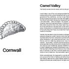 Text oben rechts:  
Camel Valley  
The family-owned Cornish winery with two Royal Warrants

Text unten links:  
Cornwall  

Illustration einer Cornish Pasty.