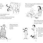 "Wie geht ein Oktopus auf den Fußballplatz? Gut bewaffnet!" Illustrationen von Tieren und Menschen in lustiger Weise.