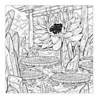 Illustration einer Lotusblume, umgeben von Kristallen und Seerosenblättern. Ein Torii-Tor im Hintergrund.