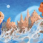 Text: "Some things shine bright when they feel ready to." 

Illustration: Kinder am Strand mit Sandburgen und Wellen.
