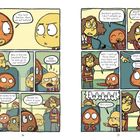 Comic-Dialog: Eine Verwechslung auf einem Schulbus. Ein Junge erkennt einen Fremden, der nicht zur Schule gehört. Missverständnisse folgen.