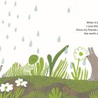 Text: "When it's very hot, I cool things down. Once my friends and I are finished, the earth smells fresh." Illustration: Igel, Hase, Regen.