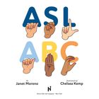 ASL ABC. Oben Hände in Gebärdensprache, unten: Janet Moreno, Chelsea Kemp. Illustrative Darstellung.
