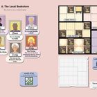 "6. The Local Bookstore. You hate to see a cracked spine. Aria in Best Sellers, Bruce by table, Calvin not by shelf, Don south of Aria, Everly in Romance Novels, Vicky last square, alone with murderer. Map with sections: Crime Novels, Romance Novels, Non-Fiction, Best Sellers, Checkout. Cash Register cannot be occupied."