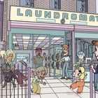 "The Laundromat." Offene Tür, lachende Kinder, Erwachsener hält die Tür auf. Zehn Dinge, die mit "G" beginnen, sollen gefunden werden.