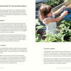 „CONNECTING THE KITCHEN TO THE OUTSIDE WORLD“, „Grocery shopping together“, „Seasons and farmers markets“. Ein Kind gießt Pflanzen.
