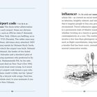 Links: "IATA airport code" mit Erläuterung. Rechts: "influencer" mit Definition und Illustration einer Person auf einem Floß.