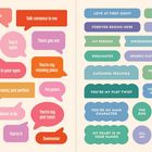 Text in Sprechblasen: "You're my main character", "Talk romance to me", "I've been thinking about you". Farbige Blasen.