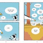 Zwei Comic-Tiere reden: Schwimmen? Nein. Rennen? Nah. Äpfel? Nope. Wolken? Blah. Eicheln? Schon getan. Über Büsche?