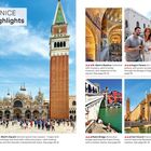 "VENICE Highlights" oben links. Bilder zeigen St. Mark’s Basilica, Doge’s Palace, Rialto Bridge, Frari Church. Piazza mit Menschen.