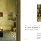 "We want our work to look and feel like it belongs. We never want to erase the essence of a place." Ein Zimmer mit grünlichen Wänden, einem Gemälde mit Früchten und einem Holztablett mit Orangen auf einem Tisch.