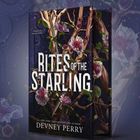"Rites of the Starling" ziert ein Buchcover mit floralen Mustern und einem Schwert auf dunklem Hintergrund.
