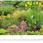Unter "CASARES EDITION" und den Ziffern 1 bis 31 blühen gelbe Tulpen und violette Blumen auf grüner Wiese mit Steinen.
