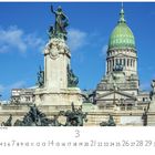 Congressional Plaza in Buenos Aires. Kalenderblatt für März. Architektur mit Statue und Kuppel im Hintergrund.