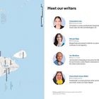 Links eine Karte von Indien, rechts Fotos und Beschreibungen von Autoren, Überschrift: "Meet our writers".