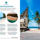 "The Best Beach Experiences" – Zwei Kreisbilder: Links ein Strand mit blauem Wasser, rechts ein belebter, runder Strand.