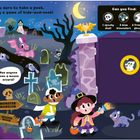 Eine verspielte Halloween-Szene im Friedhof mit Texten: "If you dare to take a peek" und "Has anyone seen a mouse wizard?"