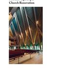 Text: "St. Paul’s Episcopal Church Renovation". Innenansicht mit hohen, modernen Holzbalken und Kirchenbänken.