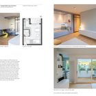 Texte: Küche, Sofa, Grundriss, Möblierte Außenwand des Badezimmers, Wohnbereich mit Loggia. Moderne, helle Einrichtung.