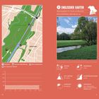 Englischer Garten, Wasserspielplatz für Hunde und Menschen. Karte und Foto einer grünen Parklandschaft.