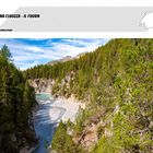 Etappe 2, Chamanna Cluozza – Il Fuorn, Üppiger Nationalpark; Karte mit rot markiertem Gebiet; Waldlandschaft mit Fluss.