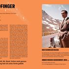 "Goldfinger" in großer Schrift. Texte zur Handlung und Kritik des Films. Rechts ein Mann vor einem Auto in bergiger Landschaft.