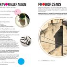 VERSTECKT VOR ALLER AUGEN  
Ein Textabsatz beschreibt Magie in alltäglichen Dingen und erwähnt Vincent Bal.  

Links: Illustration einer Kaffeetasse, deren Schatten wie ein Elefant aussieht.

PROBIER ES AUS  
Ein Text fordert auf, Details in einem Bild zu entdecken.

Rechts: Foto einer Wand mit Schatten, die Figuren formen.