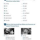 Text zur Beschreibung von Personen mit Wortlisten und Ankreuzaufgaben, zwei Fotos von Personen.