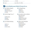 Texte: Aufgaben zu Formen von "être" und passenden Reaktionen auswählen. Layout mit nummerierten Aufgaben und Optionen.