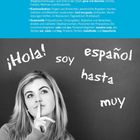 Texte: "REPASO", "In dieser Lektion wiederholen Sie ...", "¡Hola!", "soy", "español", "hasta", "muy". Eine Frau denkt nach.