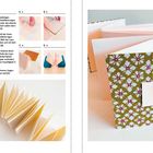 Anleitung zum Einkleben eines Leporellos mit Bildern der Schritte A, B, C, D und einem blumigen Einband.