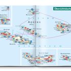 Karte der Azoren mit Inselnamen: Ilha das Flores, Ilha do Pico. Titel: "Übersichtskarte". Numerierte Orte markiert.