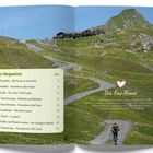 „Dein Wegweiser“ mit Inhaltsangabe links. Rechts: „Dein Raus-Moment“. Berglandschaft mit Wanderweg und Radfahrer.
