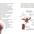 Eine Katze kauert unter einem Auto. Anleitung mit Eule: "Stampe mit den Füßen auf. Wedle mit den Armen. Probiere es aus!"