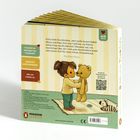 Text: "Vermittelt die Wichtigkeit von Freundschaft", "Unterstützt soziale Beziehungen", "Lädt zum Erzählen ein".

Illustration: Kind umarmt Teddybär.