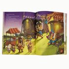 Links: „Hinter dem Zelt...“ Rechts: „Die Vorstellung ist... Bühne.“ Illustration von Mammuts in einem Zirkus mit Wagen und Lichtern.