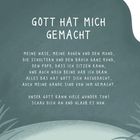 "GOTT HAT MICH GEMACHT. Unser Gott kann viele Wunder tun! Schau dich an und glaub es nun." Illustration mit Pflanzenmotiv.