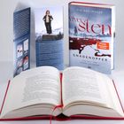 "Viveca Sten", "Gnadenopfer", "Die Åre-Morde", "Ein Fall für Hanna Ahlander"; ein Hardcover-Buch, ein aufgeschlagenes Buch.
