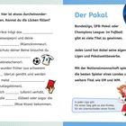 Links: Lückentext über Fußball-Ausrüstung. Rechts: Infos über Pokalwettbewerbe. Unten: Regeln zum Punktesystem.