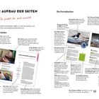 "Der Aufbau der Seiten" in großer Schrift, gefolgt von Erklärungen zu Aktivitäts- und Porträtseiten, mit Texten und Bildern.