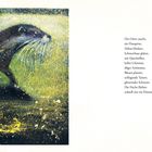 Eine Illustration zeigt links einen Otter über Wasser mit glänzendem Fell. Rechts schwimmen Fische schnell, darunter ein Gedicht.