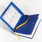 Text "Alle Symbole auf Gien Blick". Geöffnetes Buch mit blauen Seiten und gelbem Leseband. Symbole und Erklärungen sind sichtbar.