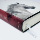 Auf dem Buchrücken steht "HANSER". Ein schwarz-weißes Pferdebild auf dem Einband, mit einem weißen Leseband.
