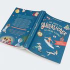 Der Buchtitel lautet: "Wie werde ich glücklicher als meine Eltern?" Es ist eine farbenfrohe Buchgestaltung mit Illustrationen.